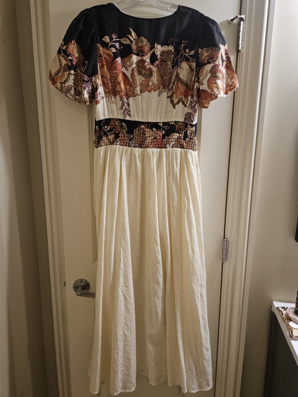 Anthropologie Katerina Button-Front Dress ✨ Cream Black Orange Floral Midi XS Bo - Picture 5 of 11